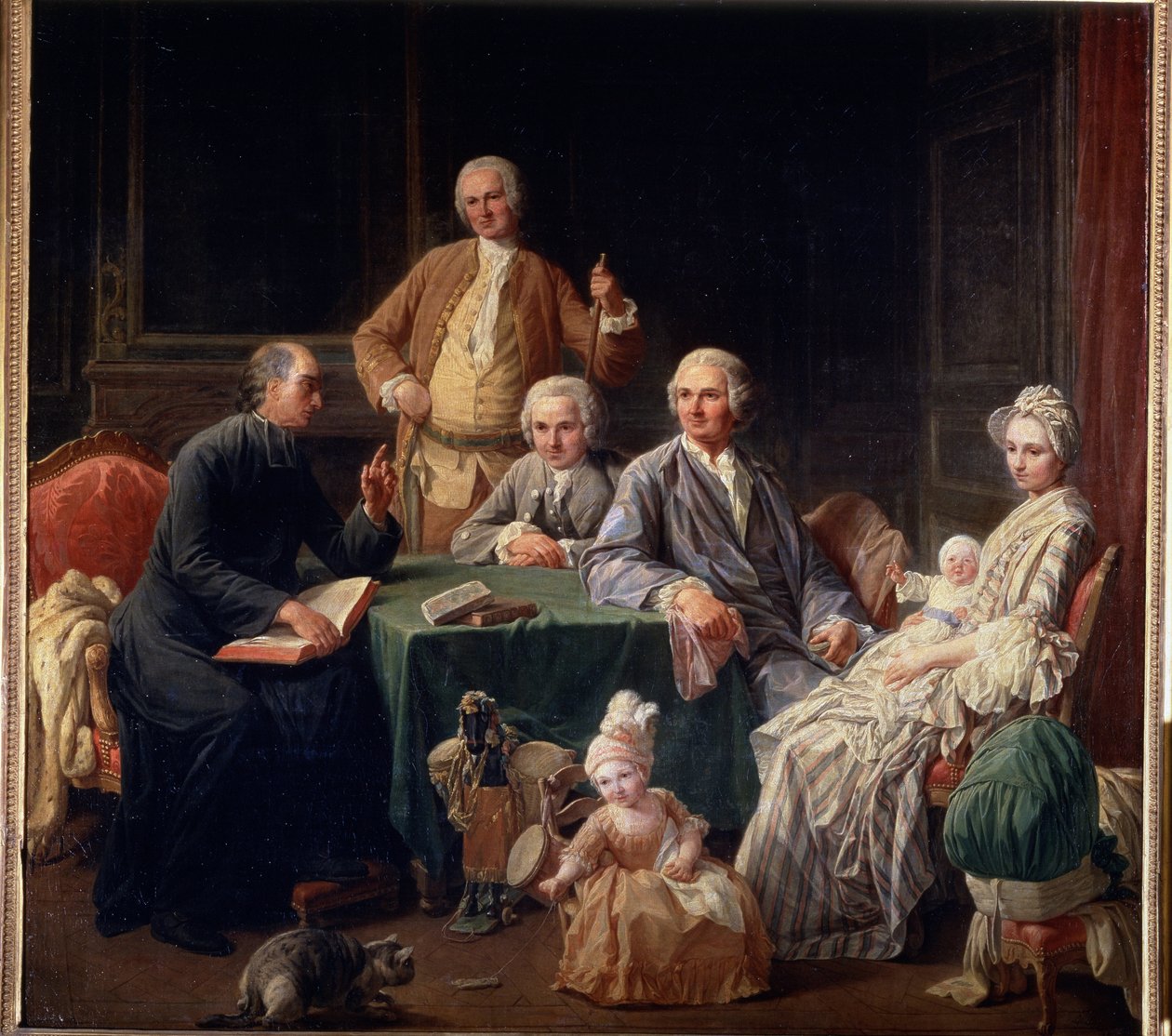 ""Leroy ailesinin portresi"" Bir rahibi, anneyi çocuklarla buluşturan aile sahnesi. Nicolas Bernard (1735-1784) 1766-1767 Dim 136x147 cm Puşkin Müzesi, Moskova tarafından boyama by Nicolas Bernard Lepicie