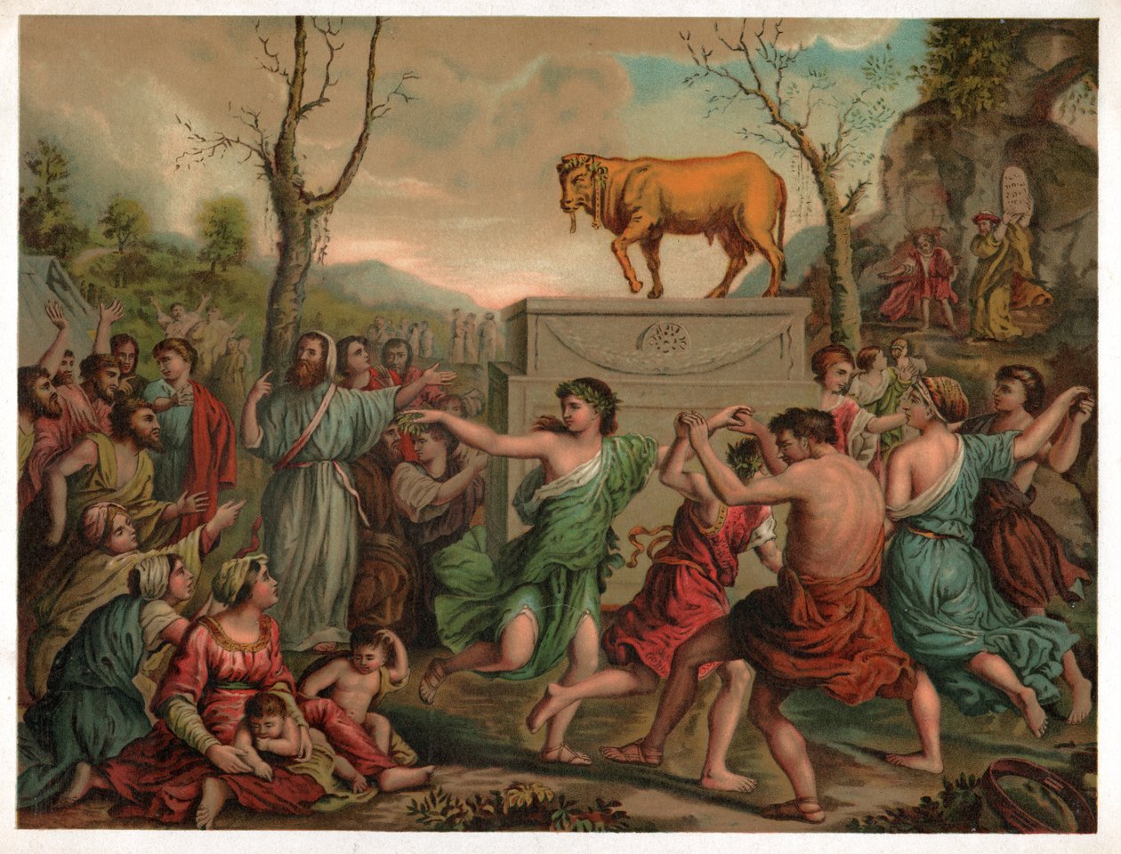 Altın buzağı hayranlığı. 1900 dolaylarında (resim) by Nicolas (after) Poussin