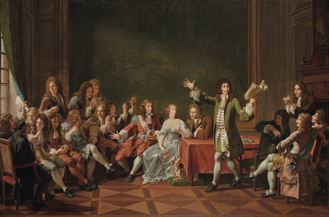 Ninon de Lenclos'un evinde Molière Reading Tartuffe by Nicolas Andre Monsiau