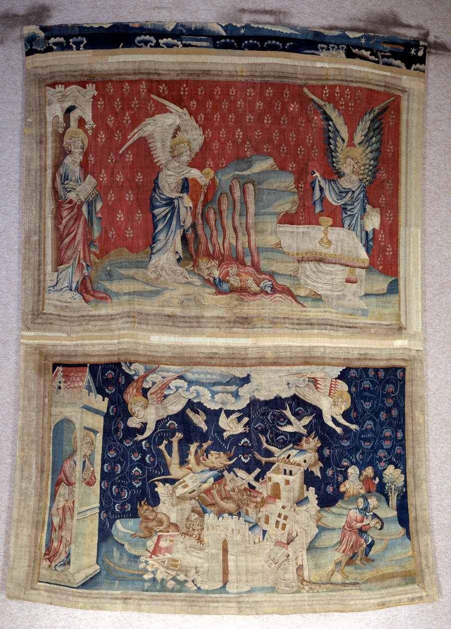 Vahyin Asılması (1373-1383), n. 59: Denize ve sulara dökülen ikinci ve üçüncü şişeler. Alt katta, n. 66, Babil iblisler tarafından işgal edilir. Nicolas Bataille