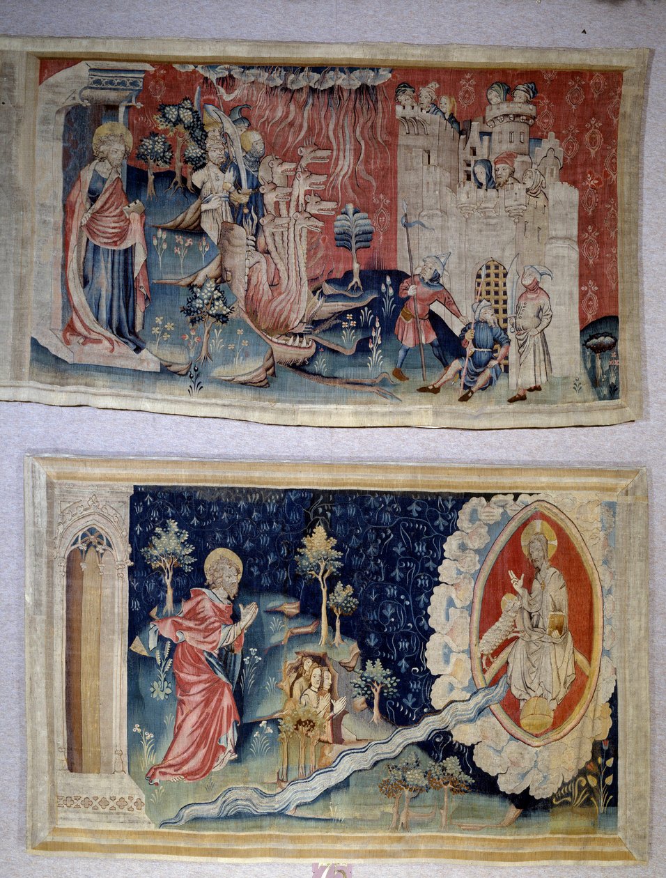 Hanging of Revelation (1373-1383), n. 72: Satan besieges the City. N. 74: Saint John before Christ. Tapestry by Nicolas Bataille (1330-1405) by Nicolas Bataille