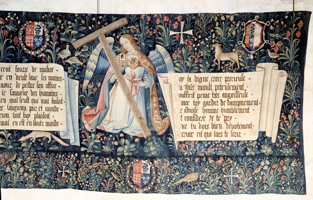 Vahiyin Asılması (1373-1383), Tutkunun aletlerini taşıyan melekler. Nicolas Bataille
