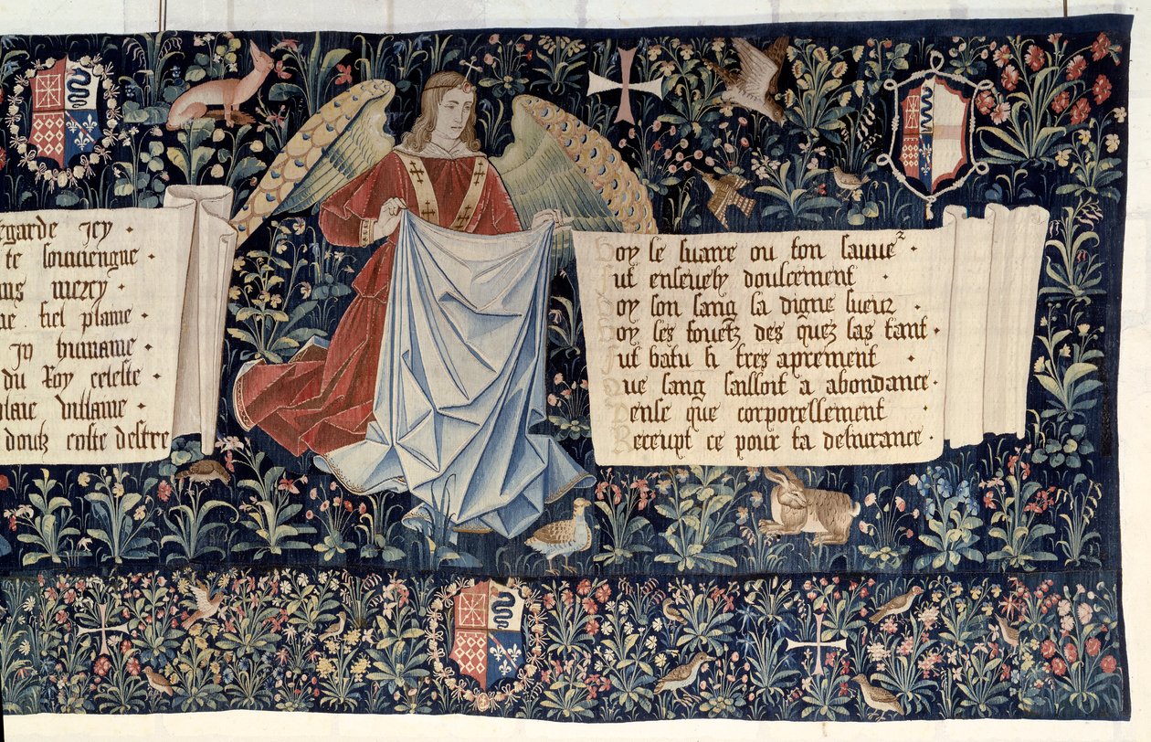 Vahiyin Asılması (1373-1383), Tutkunun aletlerini taşıyan melekler. Nicolas Bataille