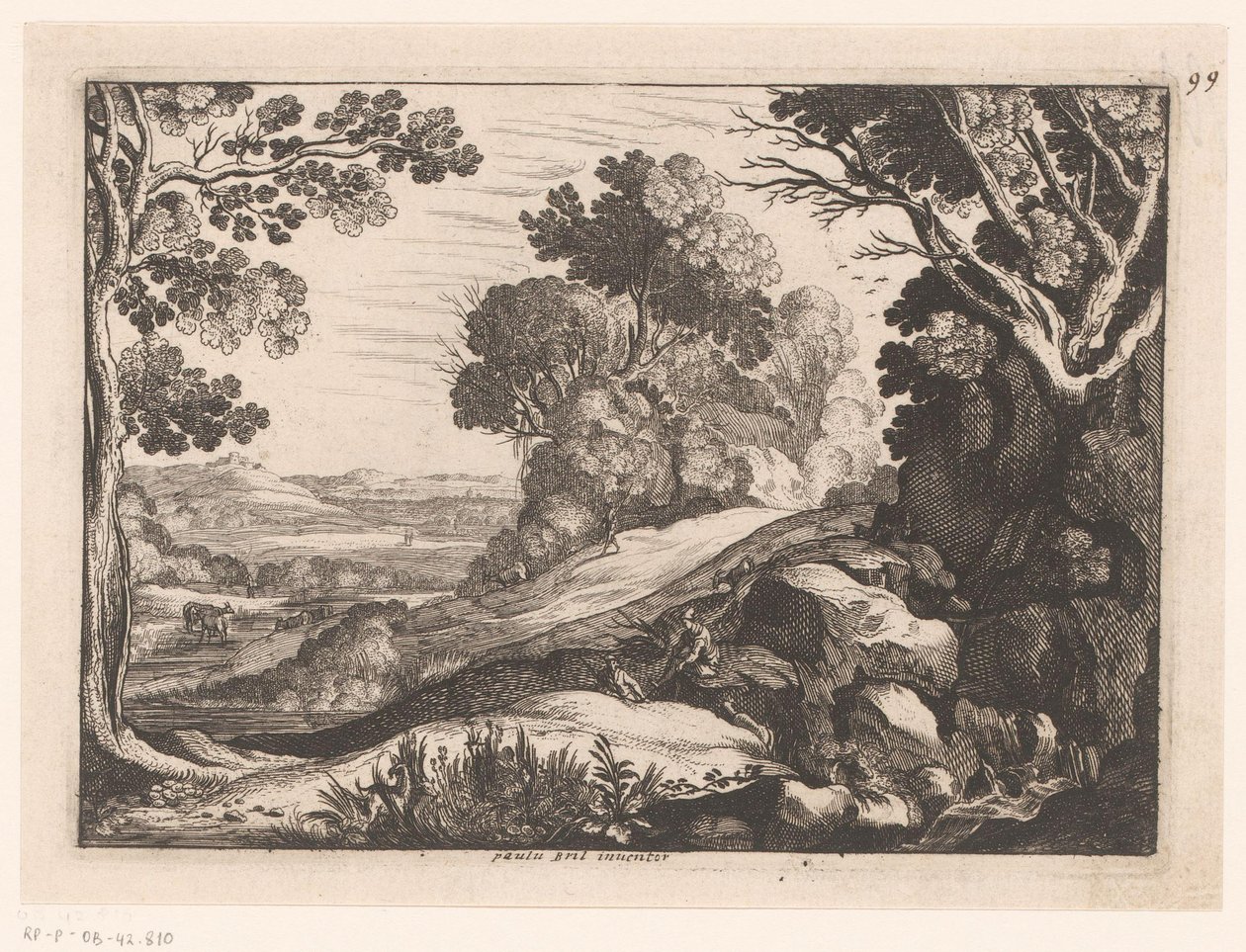 İki keçi çobanı ile tepelik manzara İdealleştirilmiş manzaralar (dizi başlığı) by Nicolas Cochin (attributed to)
