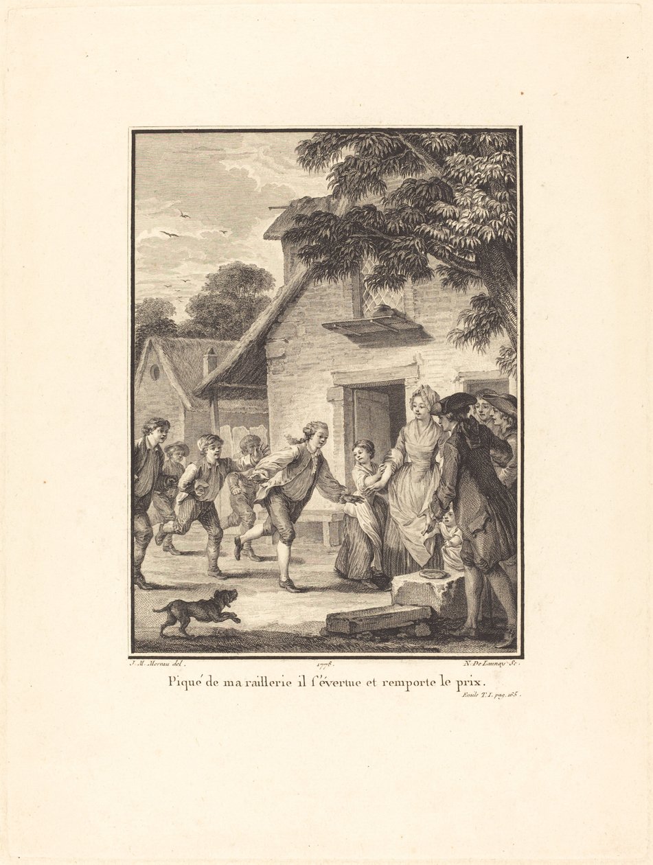 Alay etmem tarafından sokuldu, çabalıyor ve ödülü kazanıyor by Nicolas Delaunay after Jean Michel Moreau