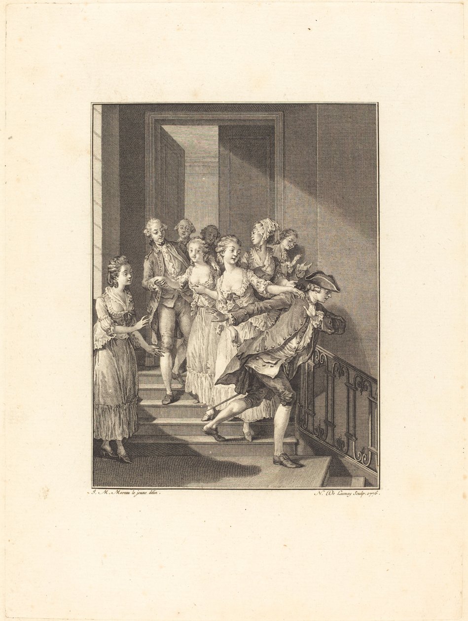 Saint-Preux dünyanın kadınlarından çıkıyor by Nicolas Delaunay after Jean Michel Moreau