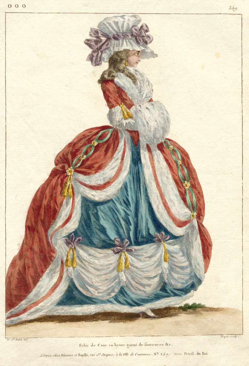 Marie Antoinette: Moda Kraliçesi: Gallerie des Modes ve Costumes Français Gallerie des Modes ve Costumes Francais, 1787, ooo.359, Habit de Cour en kış (nesne üzerindeki başlık) by Nicolas Dupin