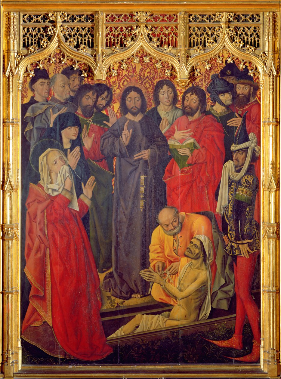 Lazurus Triptych'in Dirilişi, Lazarus'un tabutundan yükselen orta paneli, 1461 by Nicolas Froment