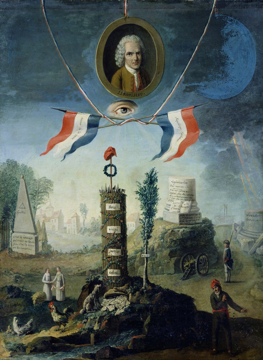 Jean-Jacques Rousseau (1712-78) 1794 portre madalyonlu Devrimin Alegorisi by Nicolas Henri Jeaurat de Bertry