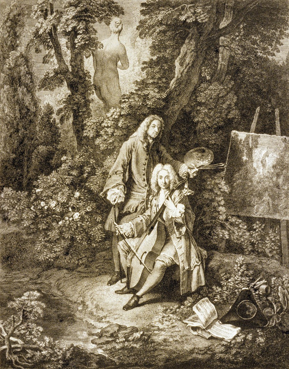 Watteau tarafından boyandıktan sonra bir parkta Jullienne ve Watteau beyler by Nicolas Henri Tardieu