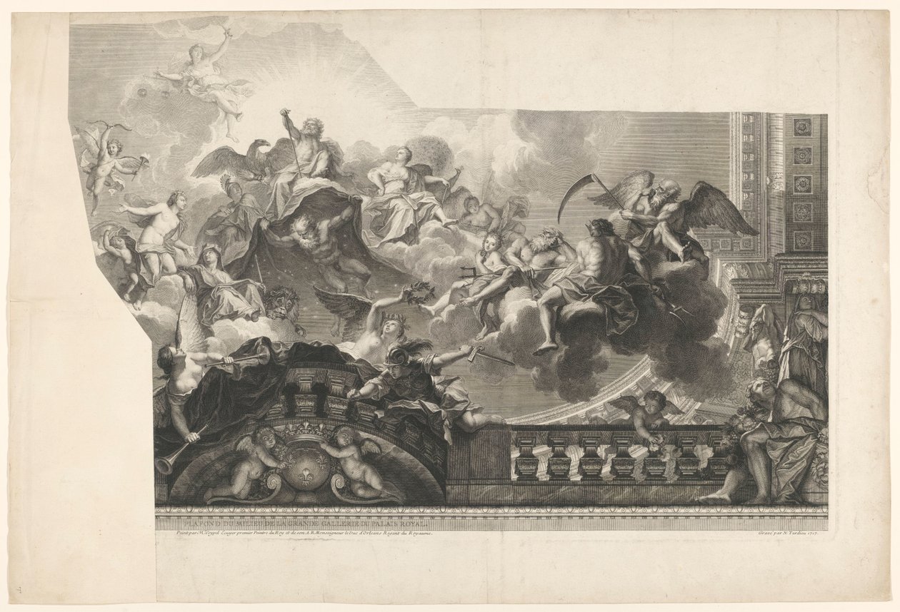 Tanrıların montajı ile tavan boyaması (levha 2) Plafond du Milieu de la Grande Gallerie du Palais Royal (nesne üzerindeki başlık) by Nicolas Henri Tardieu