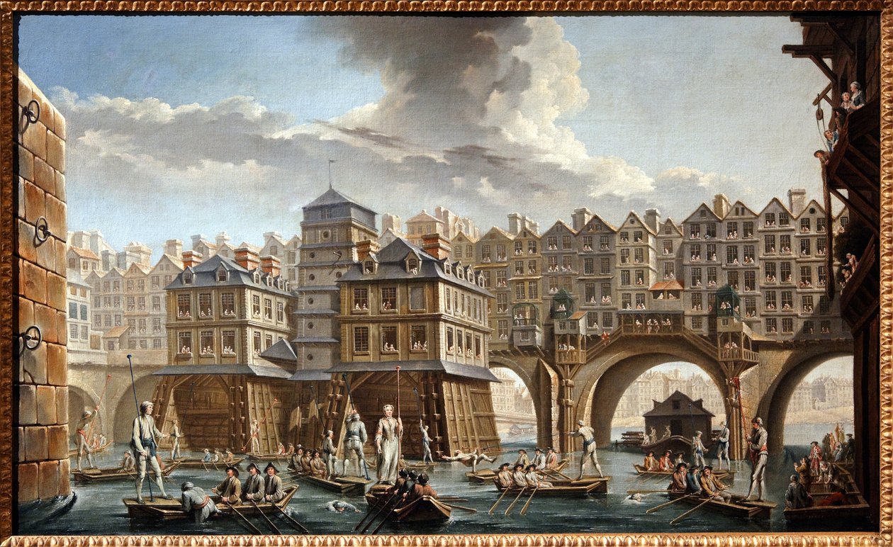 Notre Dame köprüsü ile Pont au Change arasındaki mavna mızrak dövüşü by Nicolas and Jean Baptiste Raguenet