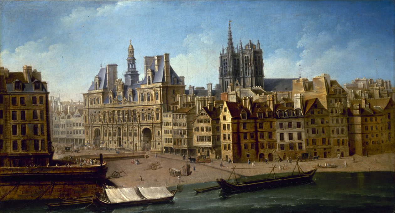 Belediye Binası ve Place de Grève, 1753. by Nicolas Jean Baptiste Raguenet