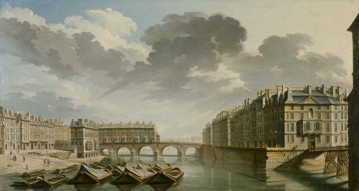 Quai des Ormes, Marie köprüsü ve Saint-Louis adası, 1757. by Nicolas Jean Baptiste Raguenet
