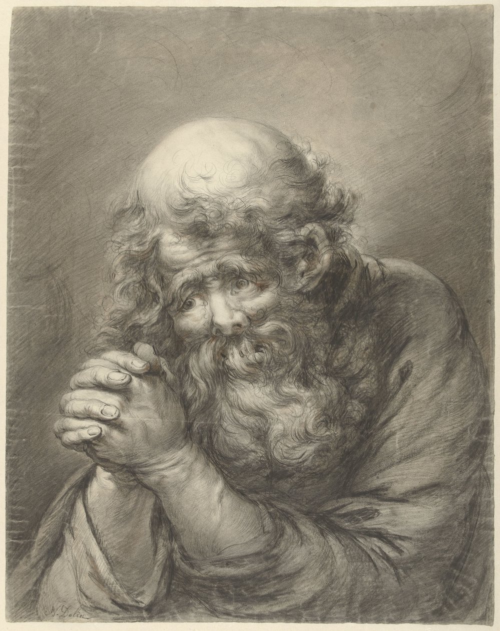 Elleri katlanmış sakallı yaşlı adam by Nicolas Joseph Delin
