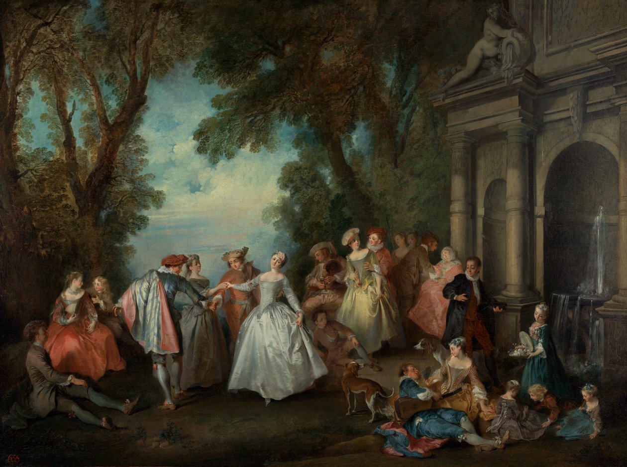 Bir Çeşmenin Önünde Dans, c.1724 (tuval üzerine yağlı boya) by Nicolas Lancret