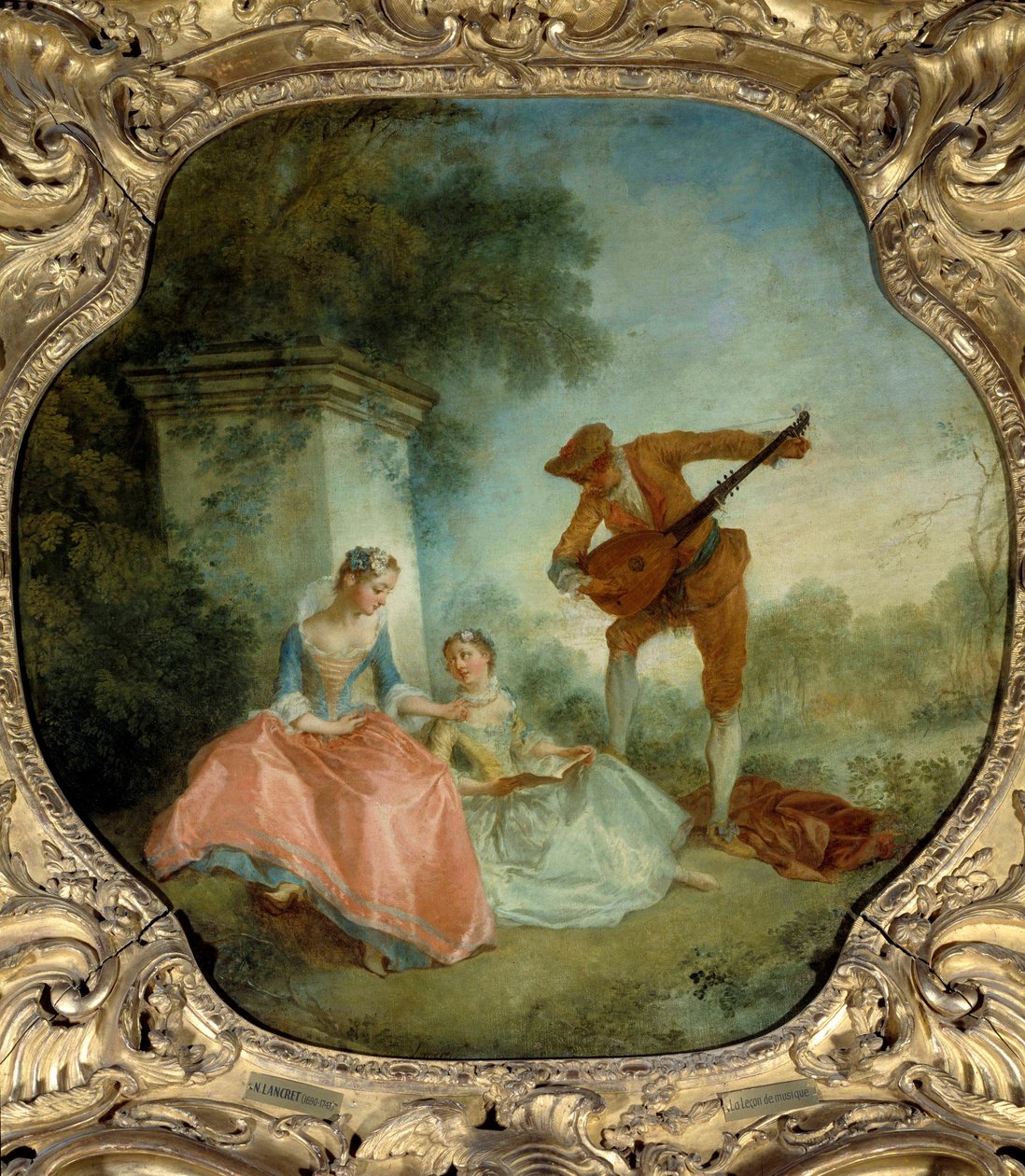 La lecon de musique Resim Nicolas Lancret (1690-1743) 18. yüzyıl Güneşi. 0,89x0,9 m. by Nicolas Lancret