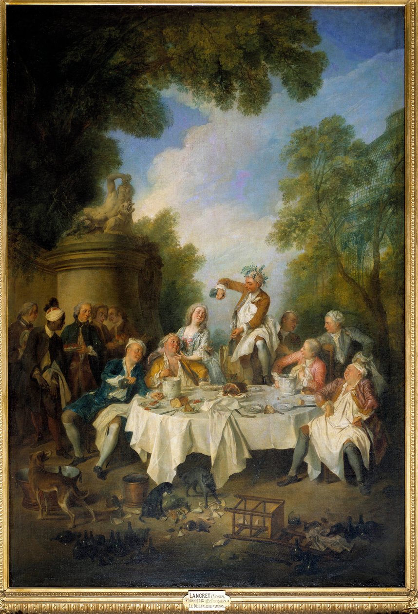 Asalet içinde bir jambon etrafında bir ülke ziyafetinin Jambon Sahnesi öğle yemeği. Resim Nicolas Lancret (1690-1743) 1735. Güneş 1,8x1,2 m Chantilly, Conde müzesi by Nicolas Lancret