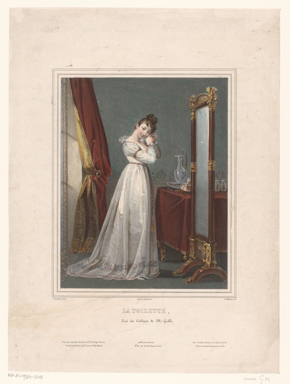 Aynanın önünde duran genç kadın La toilette (nesne üzerindeki başlık) by Nicolas Maurin