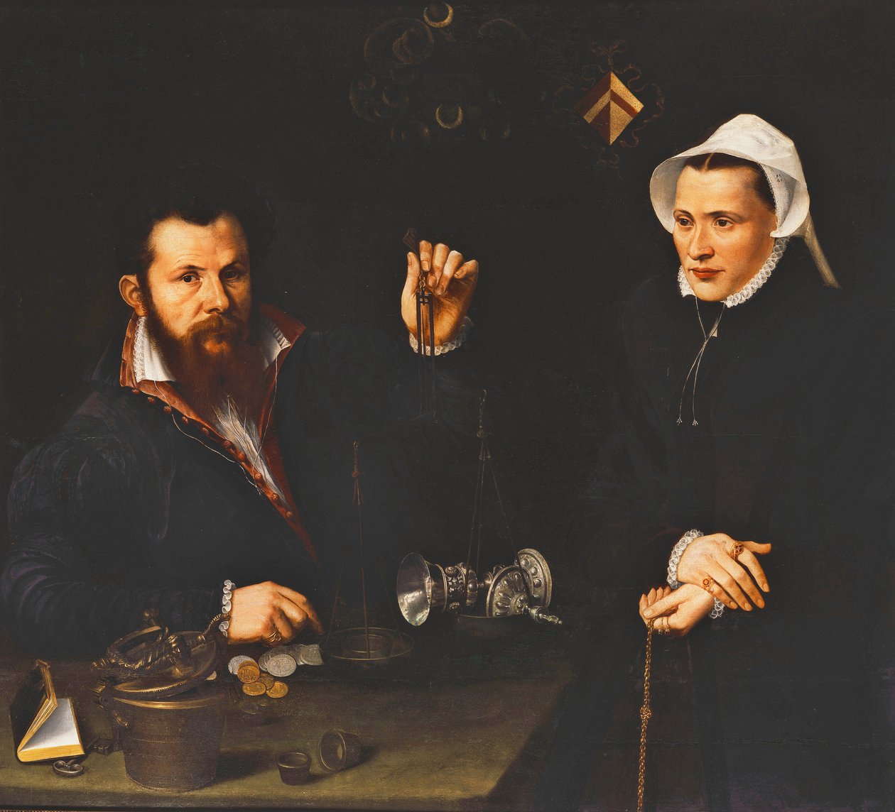 Bir Essai Ustası ve Karısının Portresi, yarım boy, c.1561-7 by Nicolas Neufchatel