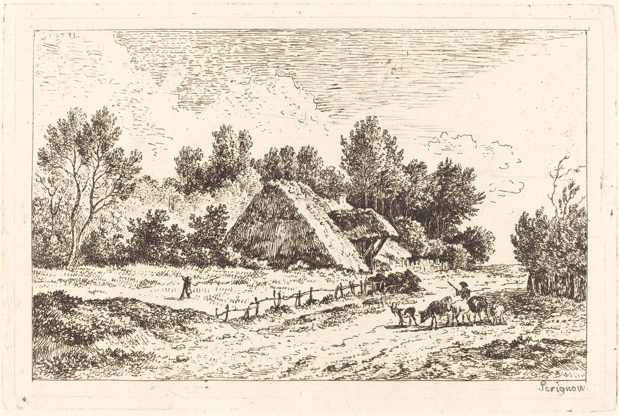 Sürüsüne Önderlik Eden Bir Çobanın Olduğu Alçak Bir Kulübe by Nicolas Perignon
