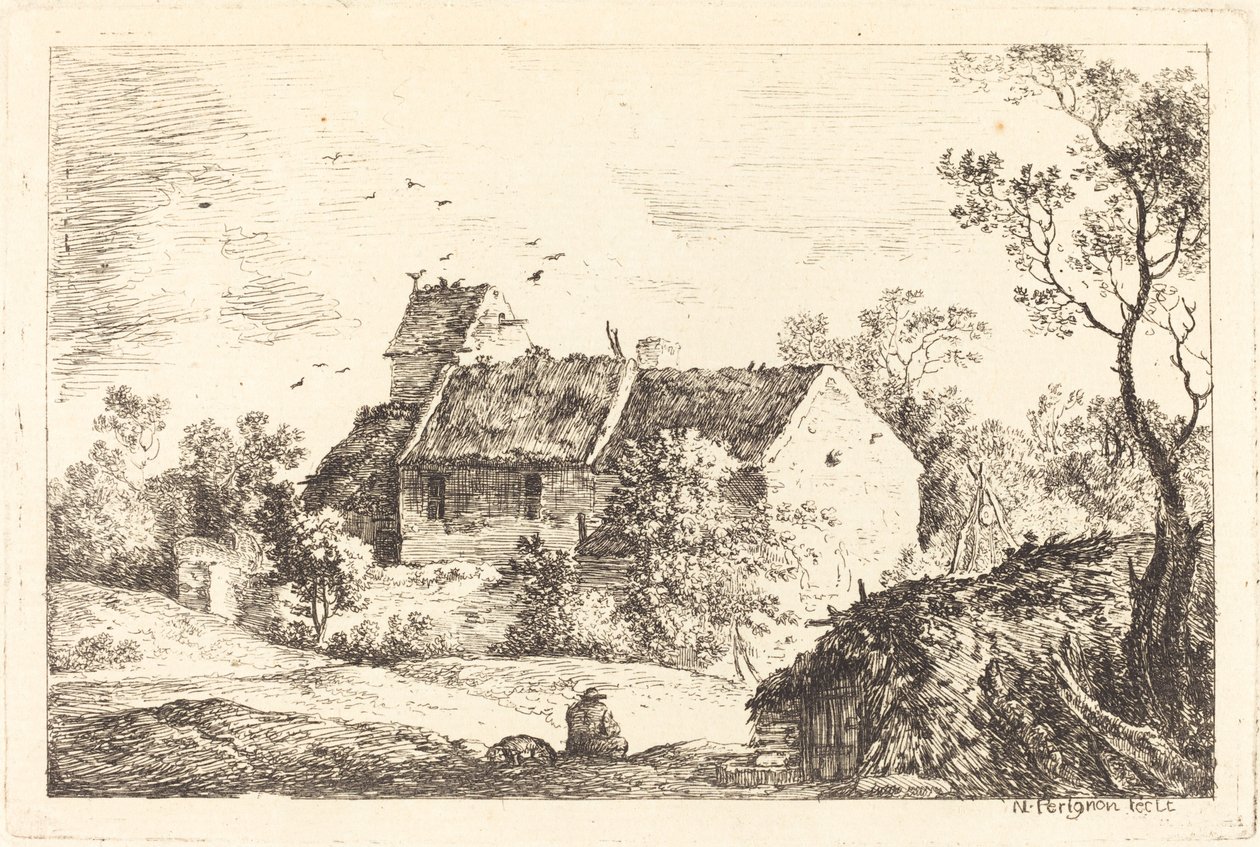Yuvarlanan Bir Manzarada Güvercinli Ev by Nicolas Perignon