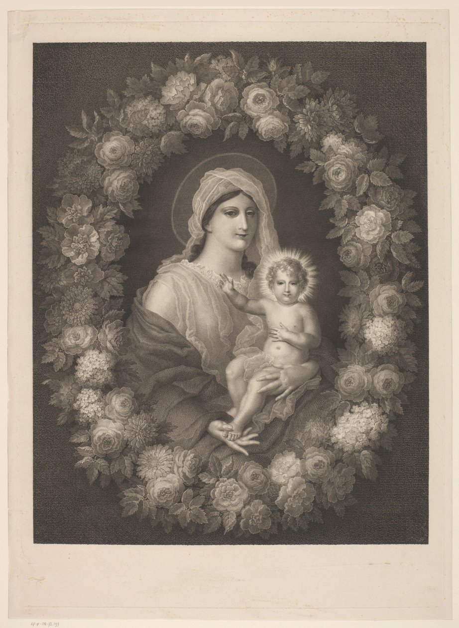 Mary ile çocuk çiçek çelenk içinde by Nicolas Pinet