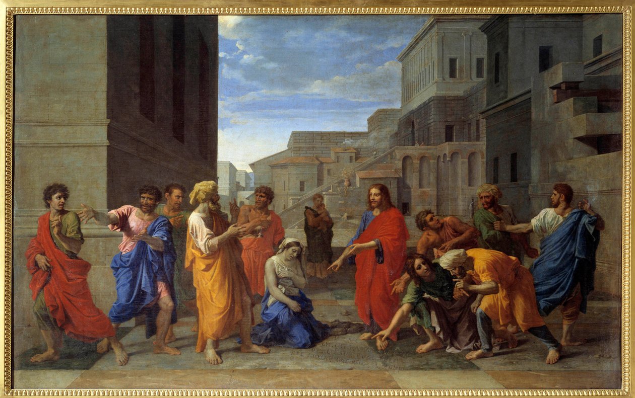 İsa ve Zina Kadın Tablosu, Nicolas Poussin by Nicolas Poussin