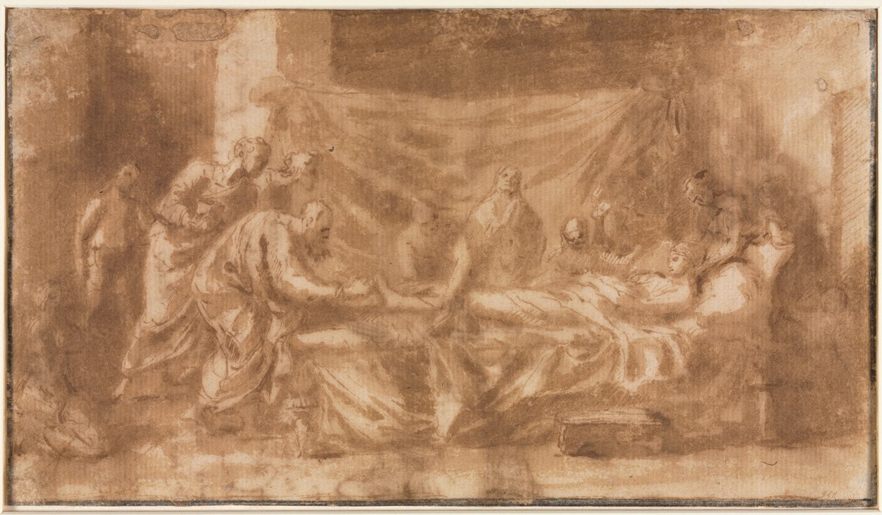 Aşırı Unction (rekto); Üç Kafa ve Diğer Eskizler (verso) by Nicolas Poussin