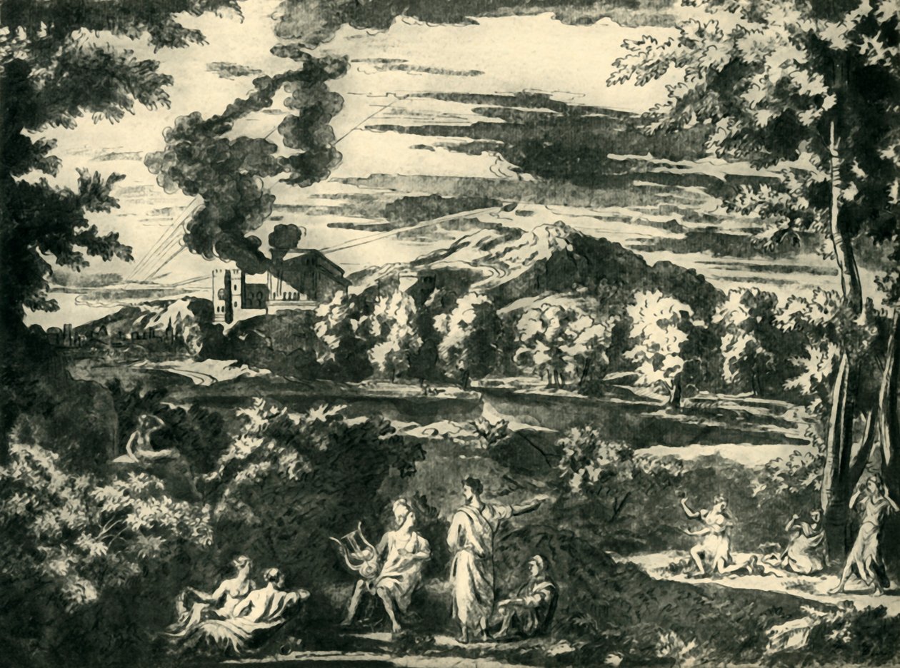 Orpheus ve Eurydice ile manzara, 17. yüzyılın ortaları, 1943. by Nicolas Poussin