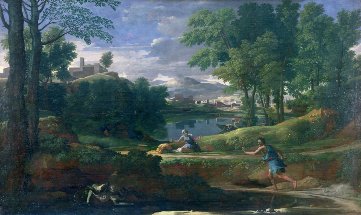 Yılan tarafından öldürülen bir adamın olduğu manzara, 1648 dolayları (tuval üzerine yağlı boya) by Nicolas Poussin