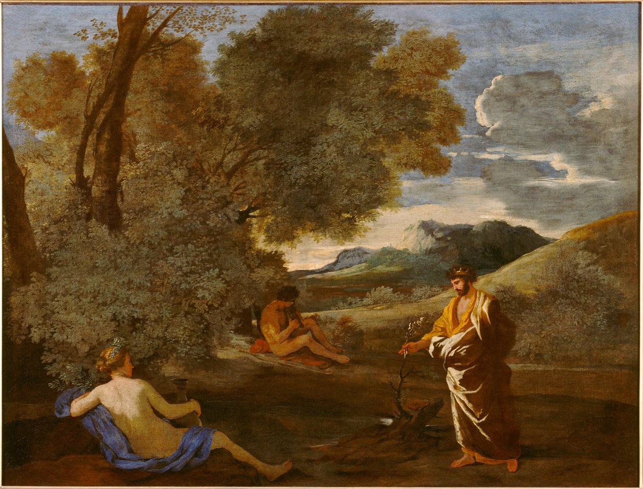 Eskiden Numa Pompilius ve perisi Egeria olarak bilinen bir kaşın dalını altına dönüştüren Midas by Nicolas Poussin