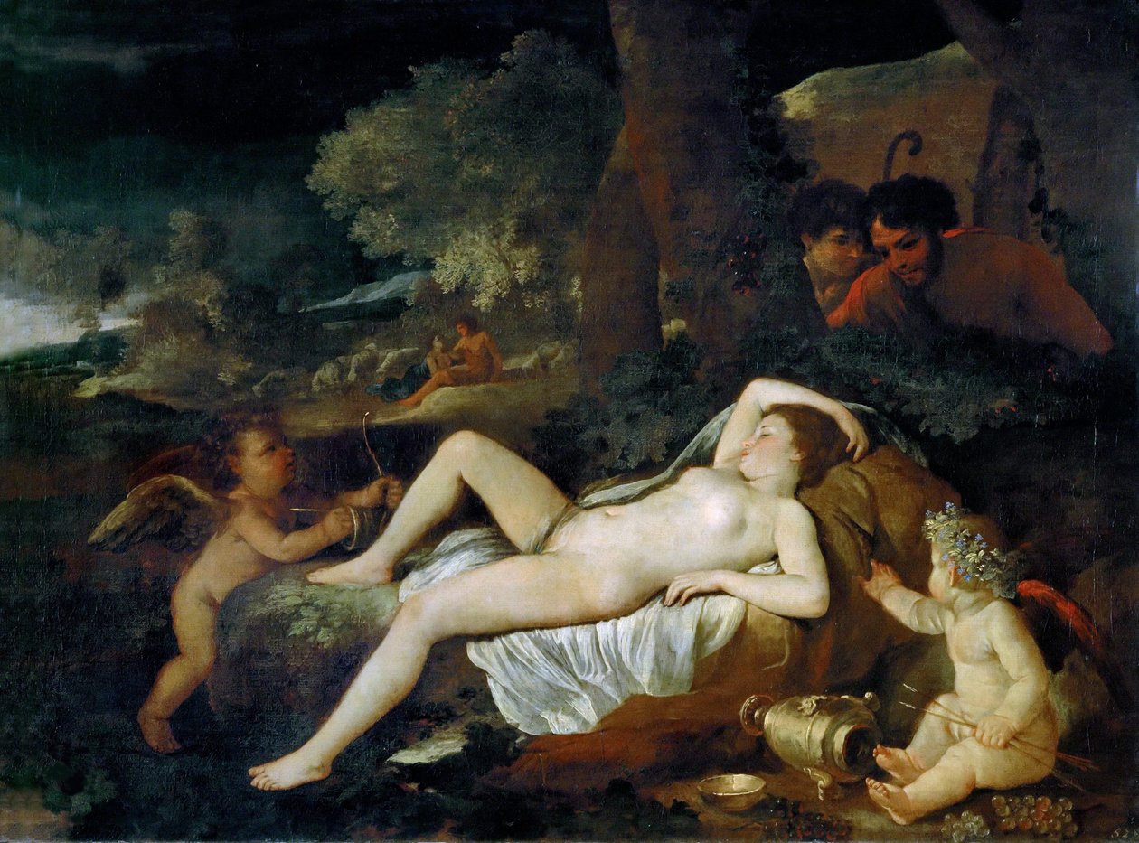 Aşk tanrısı ile Dinlenme Venüs, yaklaşık 1624. by Nicolas Poussin