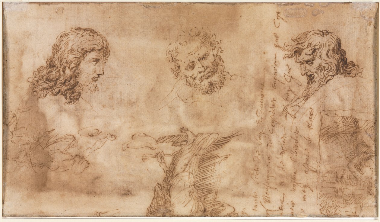Üç Kafa ve Diğer Eskizler (verso) by Nicolas Poussin
