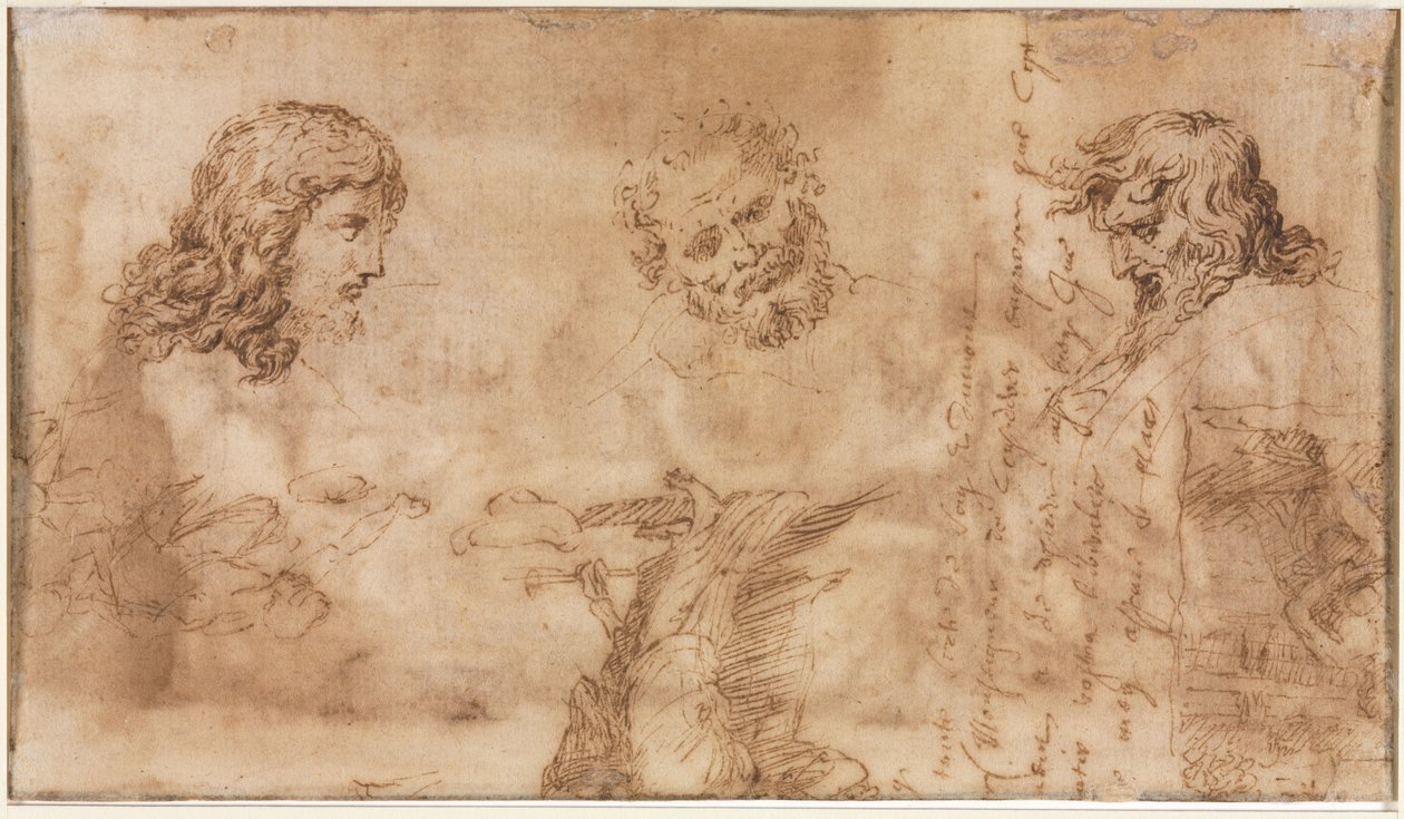 Üç Kafa ve Diğer Eskizler (verso) by Nicolas Poussin