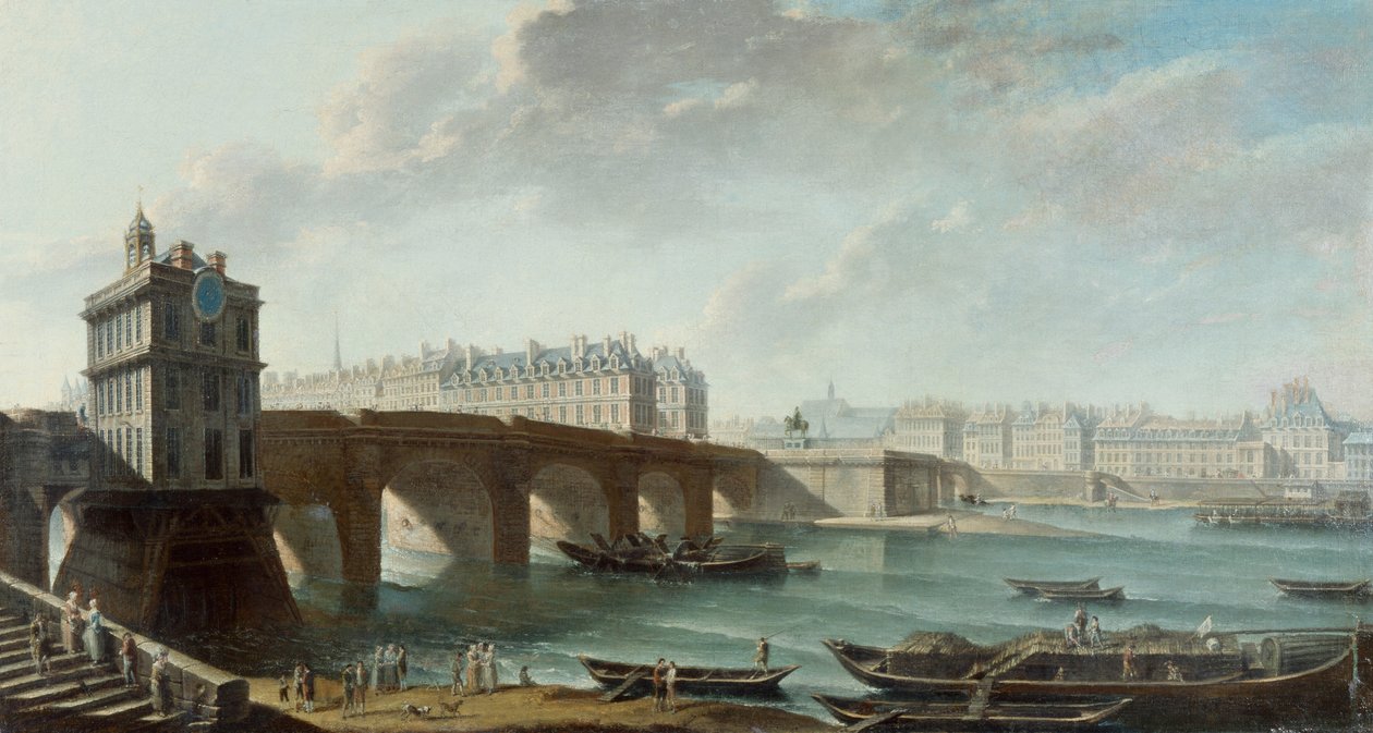 Louvre rıhtımından Samaritaine pompası, Pont-Neuf, Ile de la Cite ve Conti rıhtımı, 1771'den önce (tuval üzerine yağlı boya) by Nicolas Raguenet