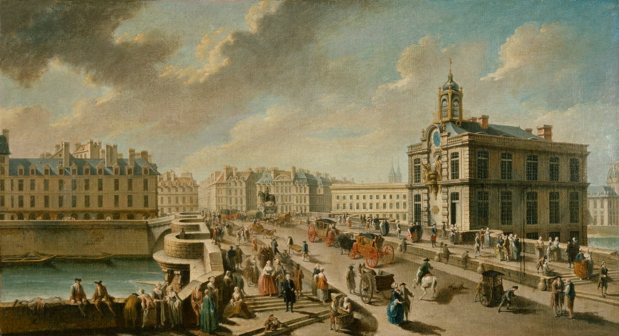 Quai de la Megisserie'den Pont Neuf ve Samaritaine pompasının görünümü by Nicolas Raguenet