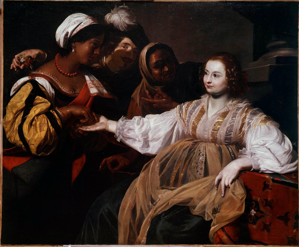 Falcı Bir kadın el falcısına danışmak için geldi. Nicolas Regnier (1591-1667) Sun tarafından tablo. 1,2x1,5 m by Nicolas Regnier