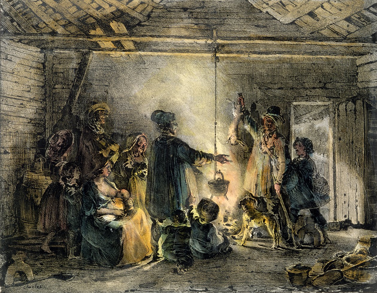 Bir Kömür Madencisinin Kulübesinin İçi, Godefroy Engelmann (1788-1839) 1829 tarafından oyulmuş by Nicolas Toussaint Charlet
