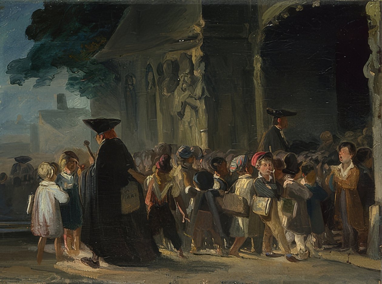 Çocuklar bir kilise girişinin önünde. 1817 ve 1845 arasında by Nicolas Toussaint Charlet