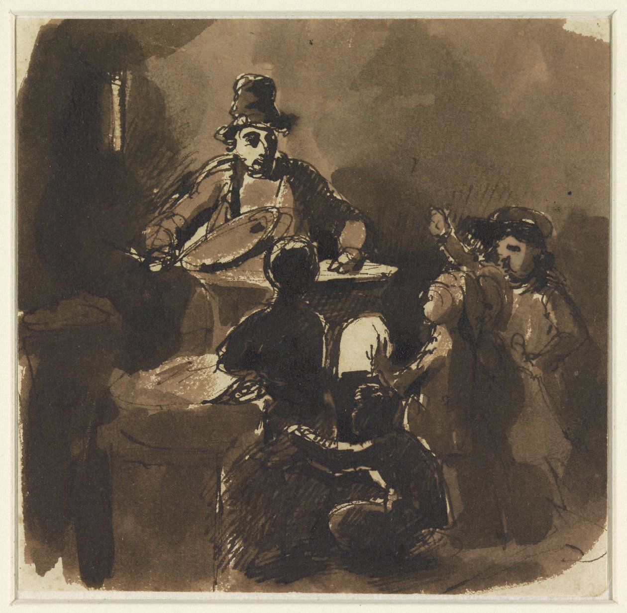 Bir kestane satıcısının ateşinin etrafındaki çocuklar (?) by Nicolas Toussaint Charlet