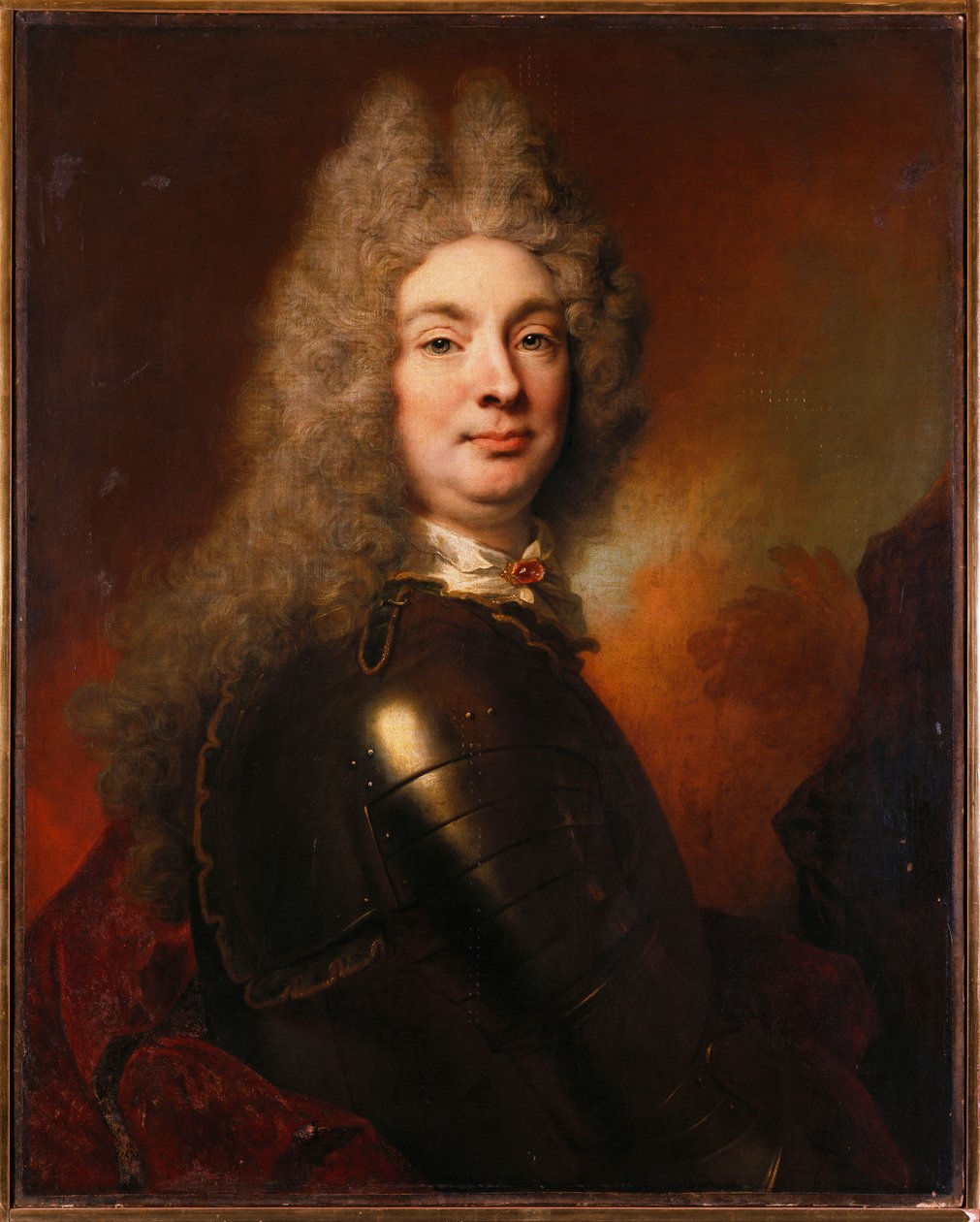 Kırmızı pelerin giyen zırhlı bir asilzade portresi by Nicolas de Largillière