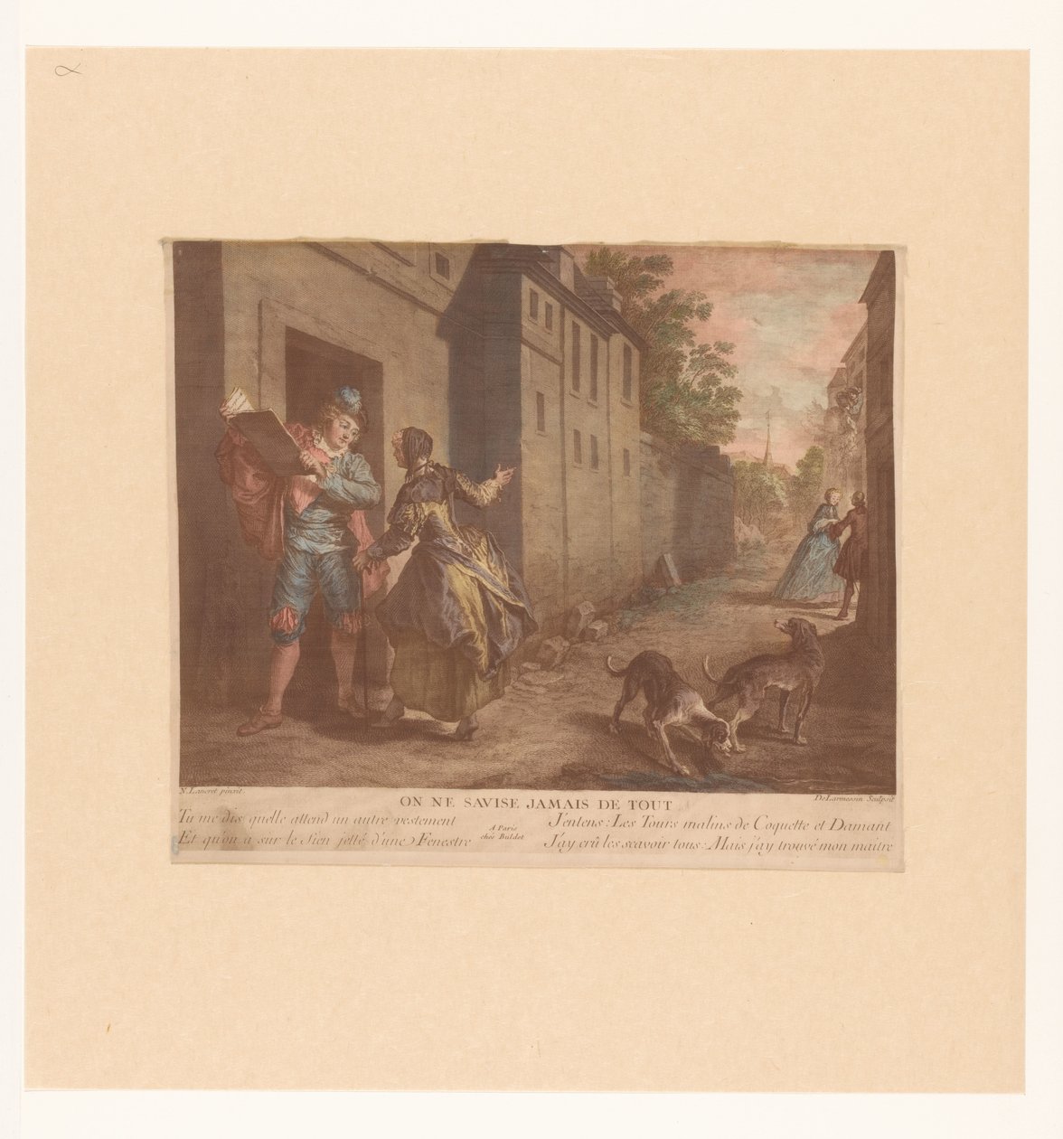 Straatgezicht bir araya geldi adam boek ile tanıştı Ya da asla her şeyi bilme (nesne üzerine başlık) Fabels van Jean de La Fontaine (dizi başlığı) La Fontaine Masalları için Yeni Baskılar Paketi (dizi başlığı) by Nicolas de Larmessin (III)