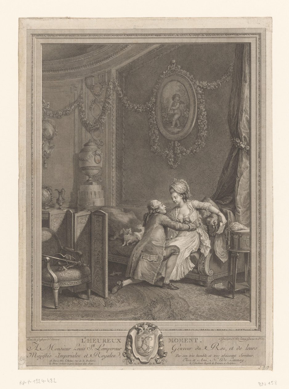 mutlu an Slaapkamerinterieur met koppel op yatak Mutlu an (nesne üzerindeki başlık) by Nicolas de Launay (goudsmid)