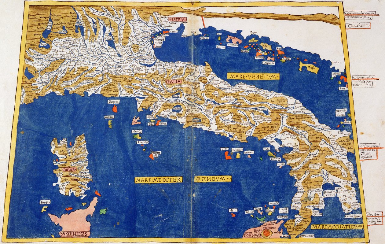 ಇಟಲಿಯ ಪ್ಟೋಲೆಮಿಕ್ ನಕ್ಷೆ, 1482 (ಬಣ್ಣದ ಲಿಥೋ) turk by Nicolaus Germanus