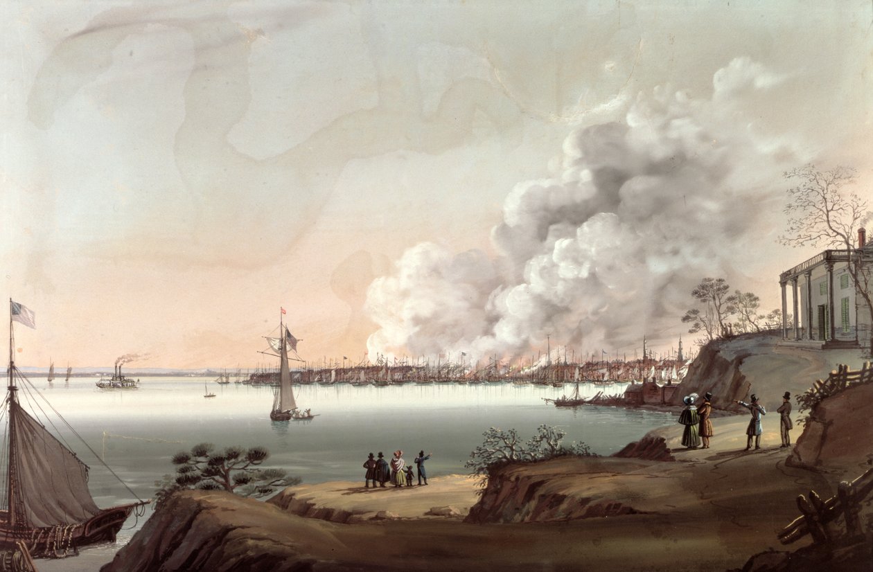 Brooklyn'den Alınan Büyük Yangından Sonra New York'un Görünümü, 1835 by Nicolino Calyo