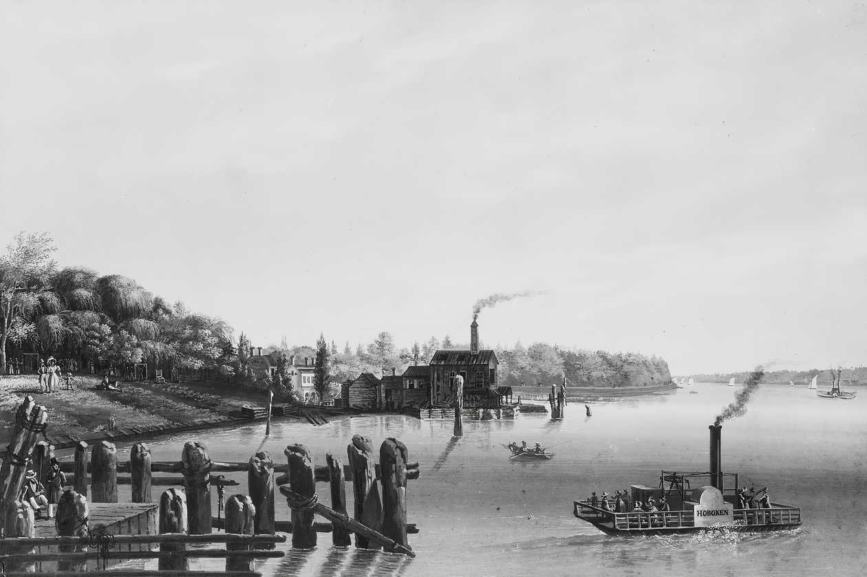 Feribottan Hoboken Görünümü, yakl. 1838. by Nicolino Calyo