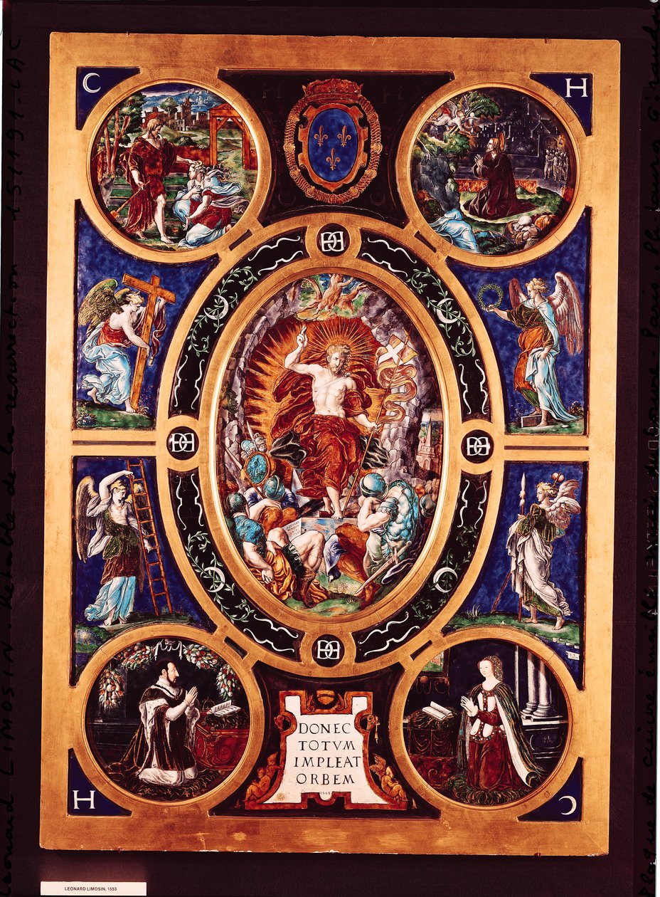 Altarpiece of Sainte-Chapelle, depicting the Resurrection, enamelled by Leonard Limosin (1505-76) 1553 (enamelled brass) by Nicolo dell Abate