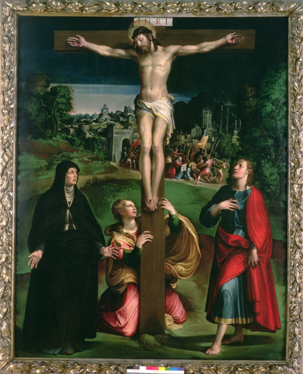 Bakire Meryem, Mecdelli Meryem ve Evangelist Aziz John ile Çarmıha Gerilme by Nicolo dell Abate
