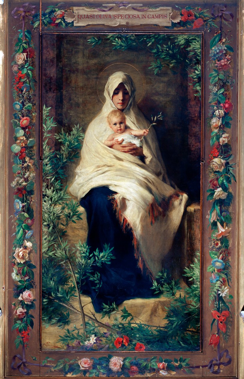 Zeytin Ağacının Meryem Ana Tablosu Niccolo Barabino (1832-1891) 19. yüzyıl Genleri, Santa Maria della Cella Kilisesi by Nicolo Barabino